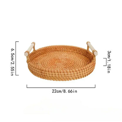 Artisanal Rattan Serving Tray Dual Handles Presentation Platter