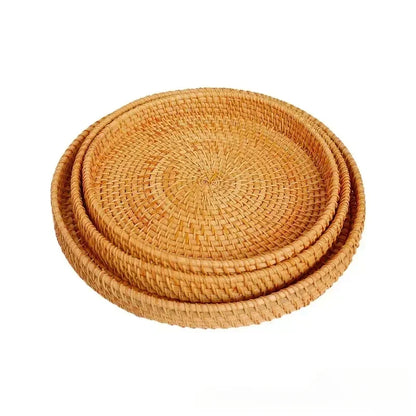 Artisanal Rattan Serving Tray Dual Handles Presentation Platter