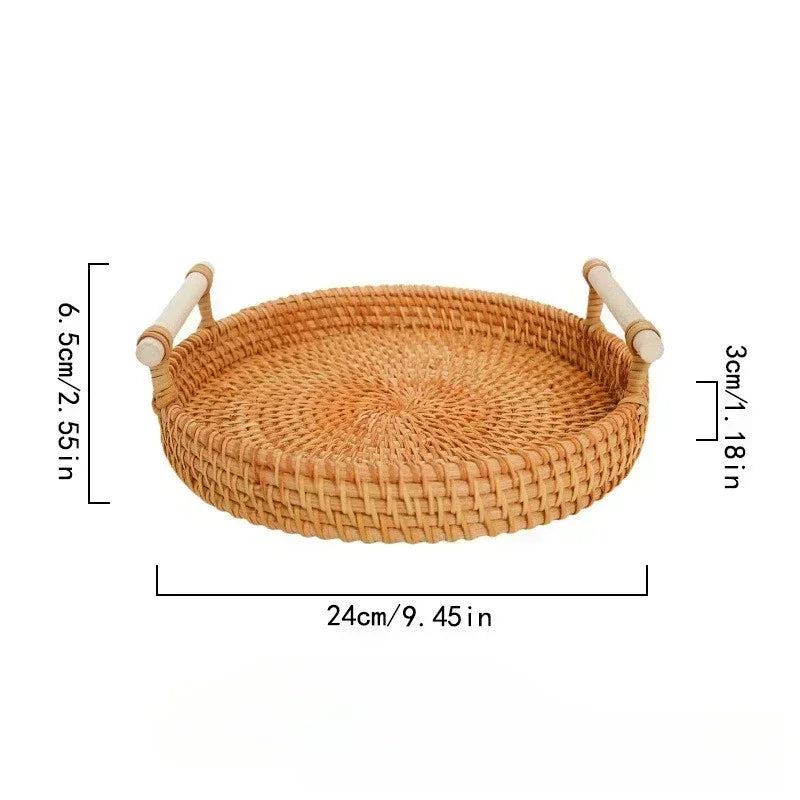 Artisanal Rattan Serving Tray Dual Handles Presentation Platter