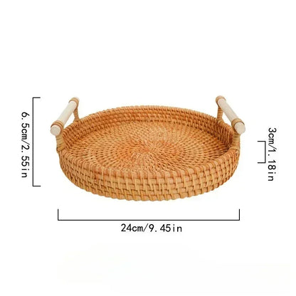 Artisanal Rattan Serving Tray Dual Handles Presentation Platter