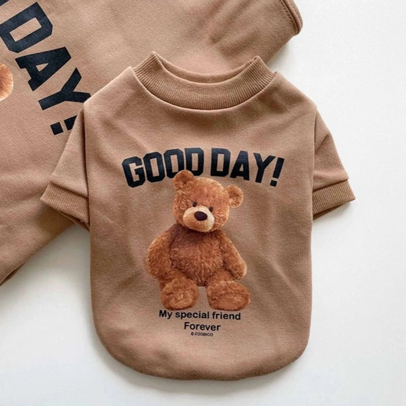 Autumn Bear Print Dog Clothes For Small Dogs