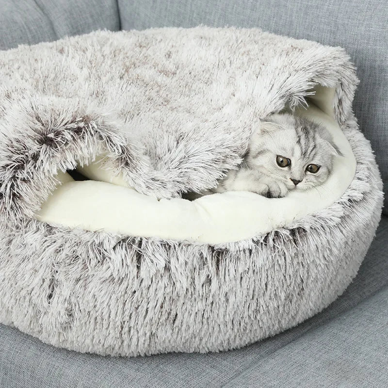 Autumn Winter Soft Plush Pet Semi-Enclosed Cave Cat Bed