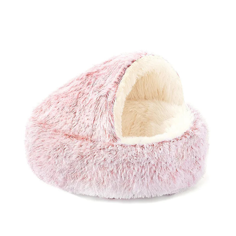Autumn Winter Soft Plush Pet Semi-Enclosed Cave Cat Bed