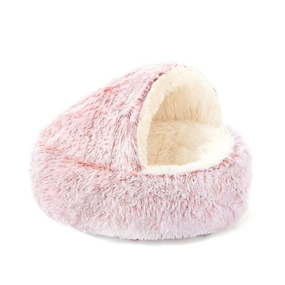 Autumn Winter Soft Plush Pet Semi-Enclosed Cave Cat Bed
