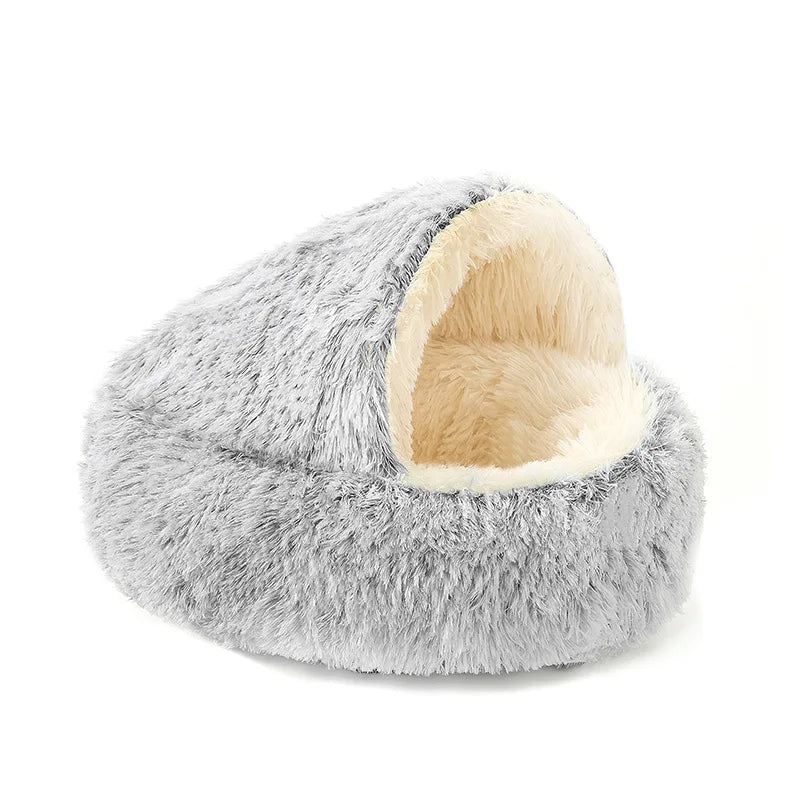 Autumn Winter Soft Plush Pet Semi-Enclosed Cave Cat Bed