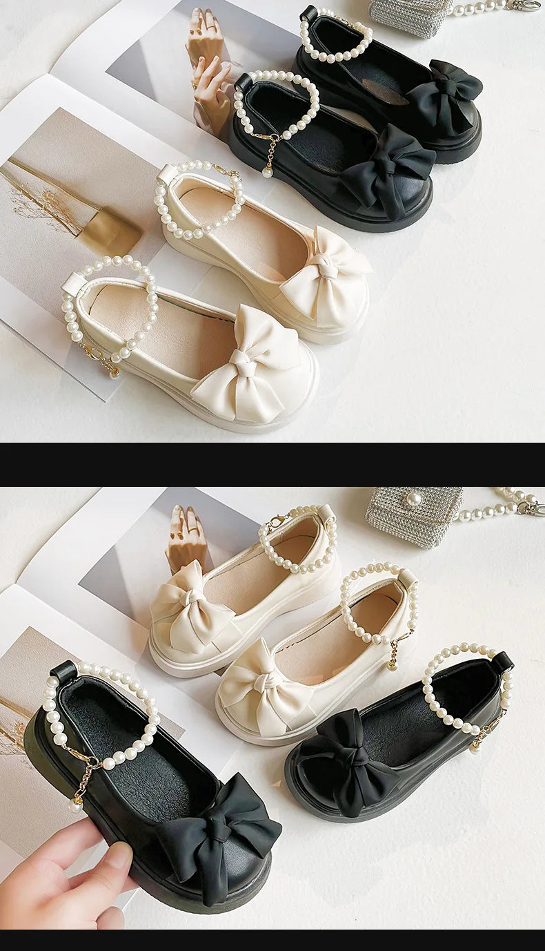 Baby Girl Pearls Ankle Strap Leather Shoes