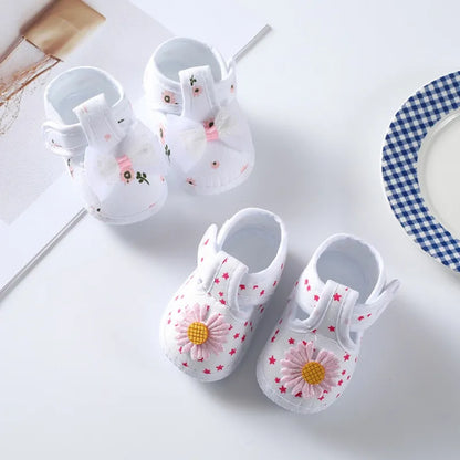 Baby Girl Floral Bow Tie Soft Sole Shoes