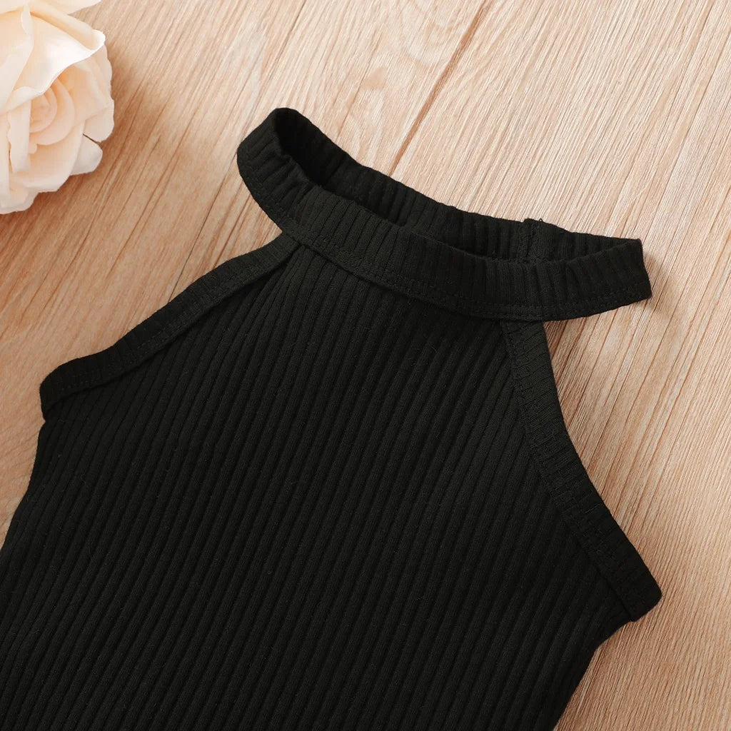 Baby Girl Clothing Set Ribbed Hanging Neck Top+Short Skirt Outfit
