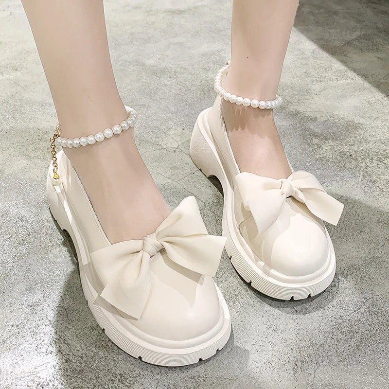 Baby Girl Pearls Ankle Strap Leather Shoes
