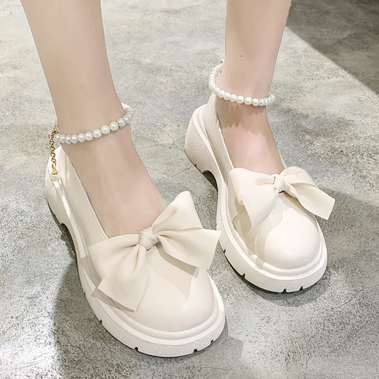 Baby Girl Pearls Ankle Strap Leather Shoes