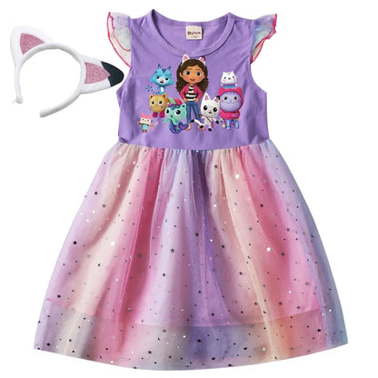 Baby Girls Cartoon  Dress - Star Sequins Kids Flying Sleeve Skirt