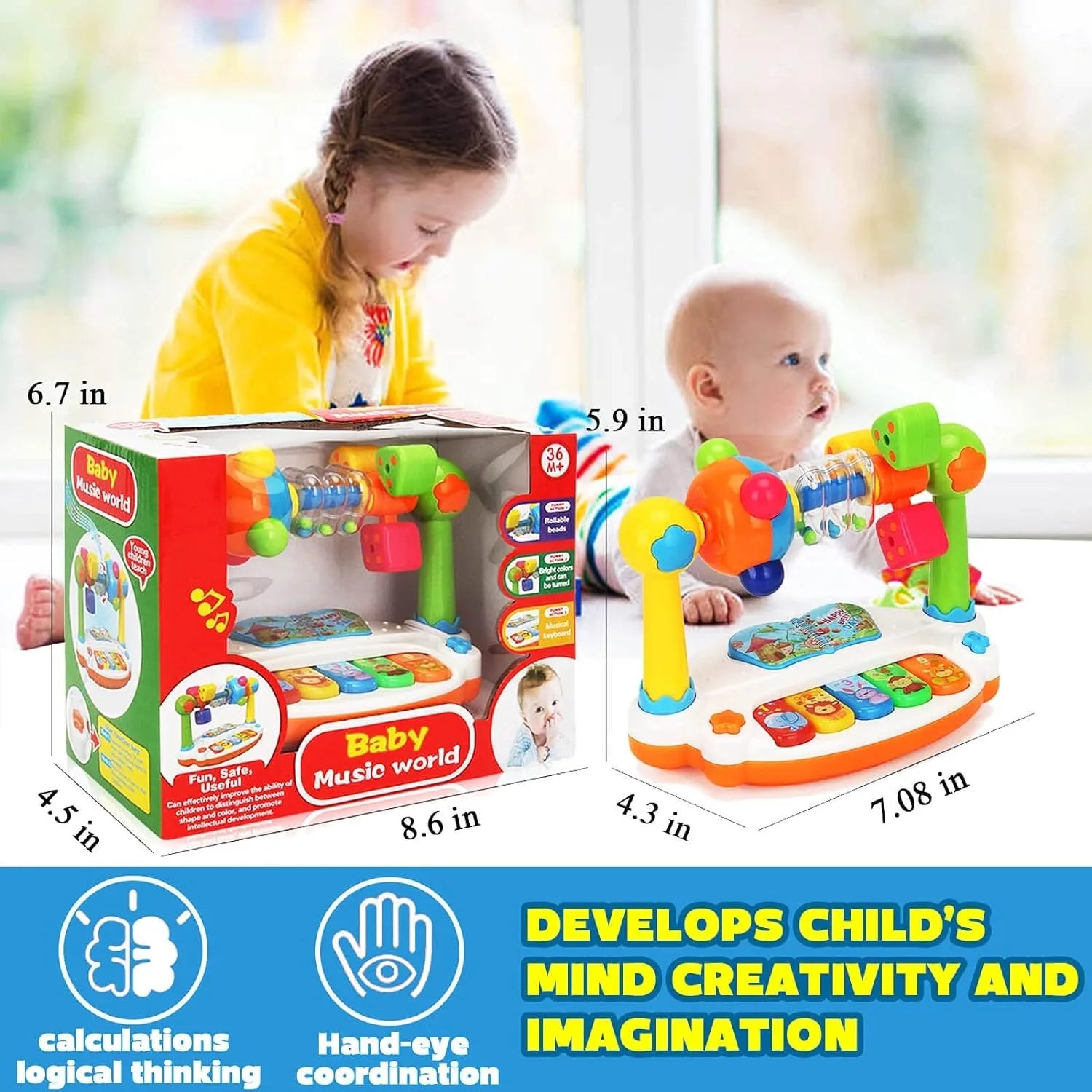 Baby Piano Toys Kids Rotating Music Piano Keyboard with Light Sound