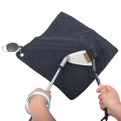 Black Cotton Golf Towel with Retractable Hook