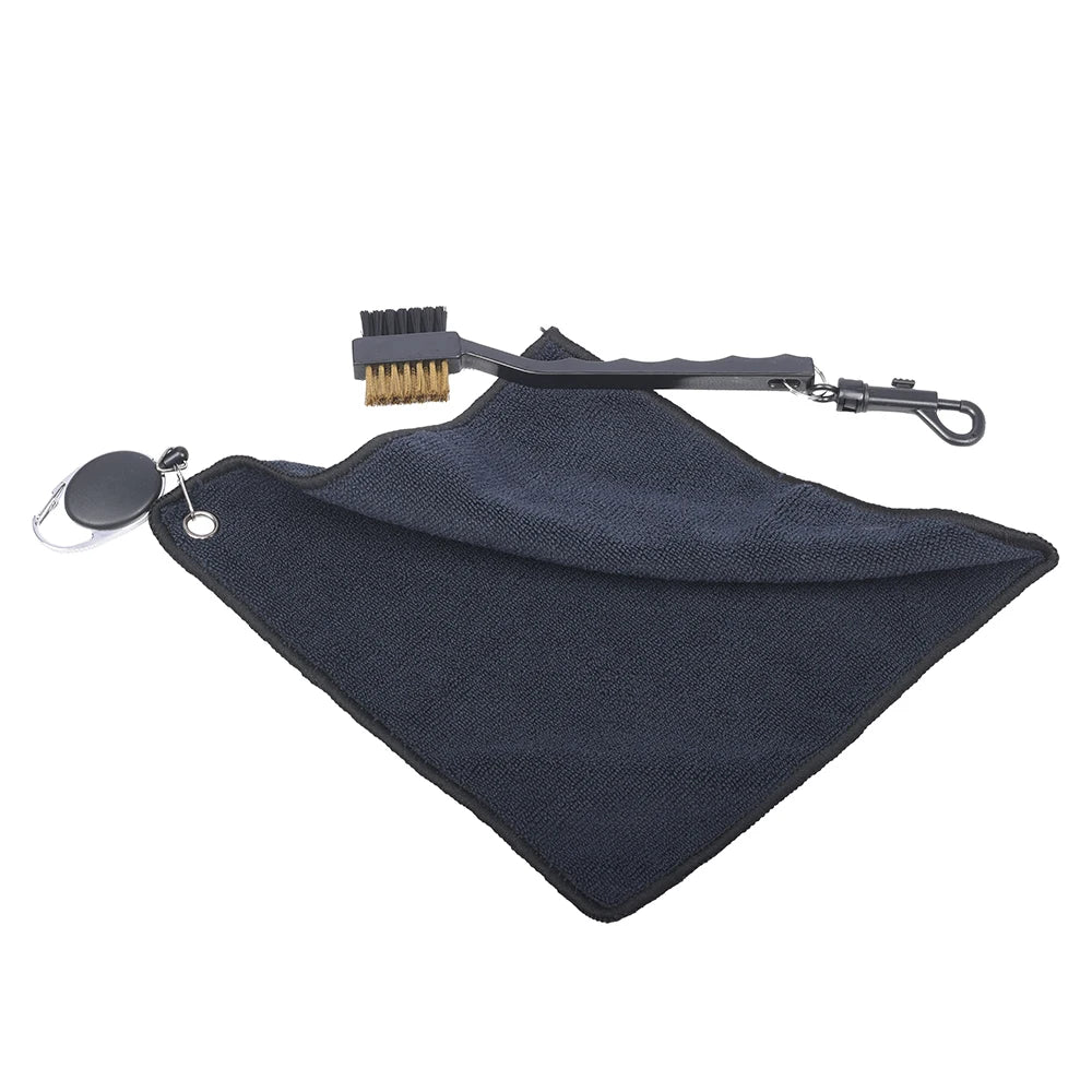 Black Cotton Golf Towel with Retractable Hook