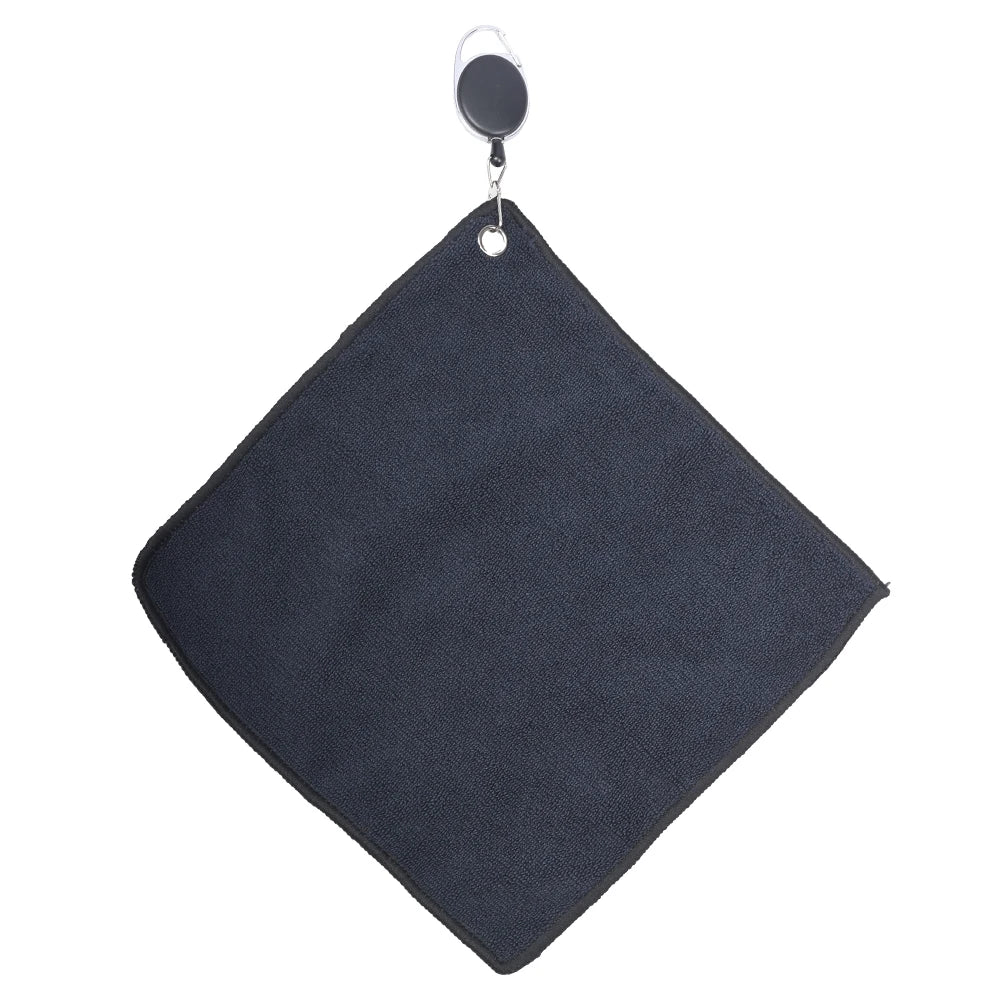 Black Cotton Golf Towel with Retractable Hook