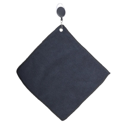 Black Cotton Golf Towel with Retractable Hook