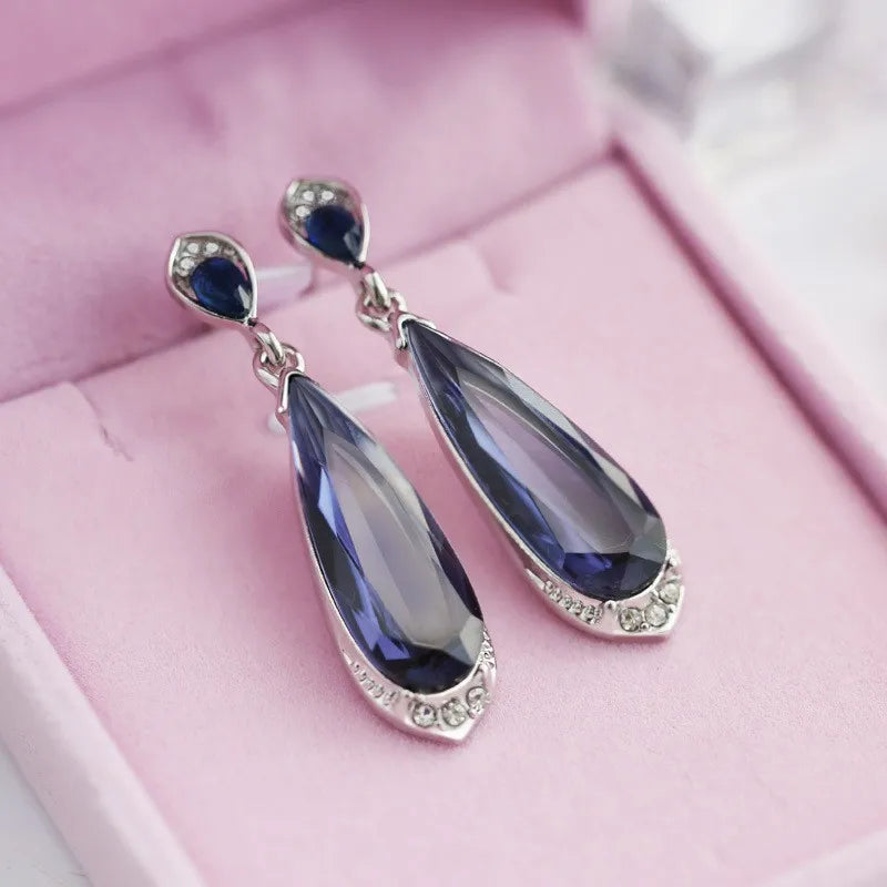Blue/White Pear CZ Drop Earring