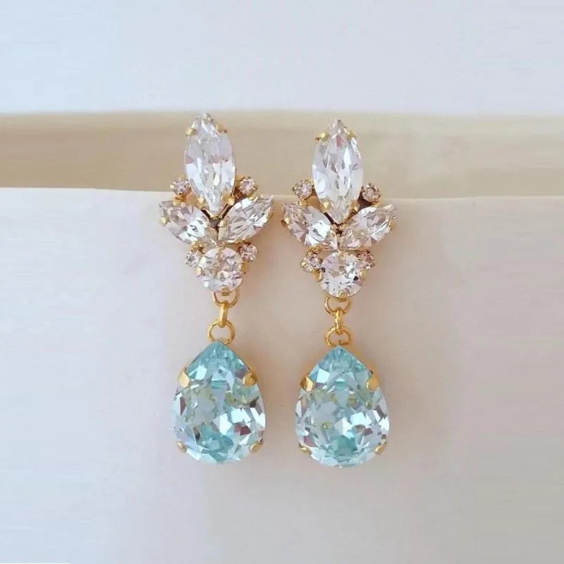 Blue/White Pear CZ Drop Earring