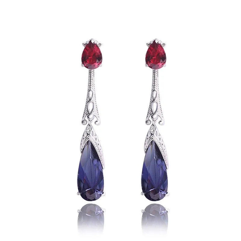 Blue/White Pear CZ Drop Earring