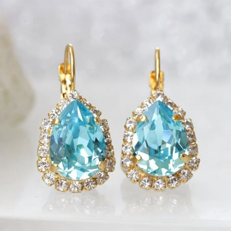 Blue/White Pear CZ Drop Earring