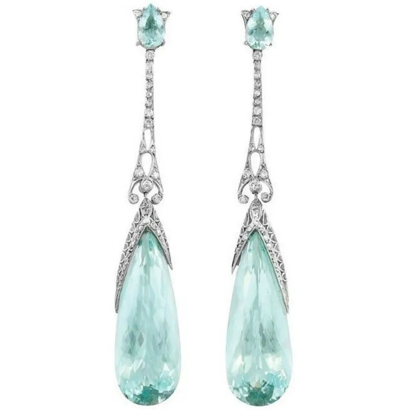 Blue/White Pear CZ Drop Earring