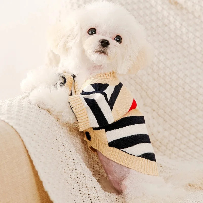 Breathable Striped Puppy Kitten Dog Cardigan Sweater