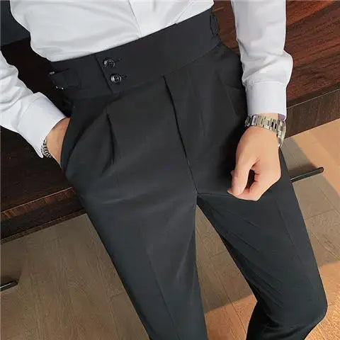 British Style Slim Fit Men's Solid Trousers
