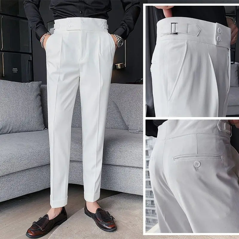British Style Slim Fit Men's Solid Trousers
