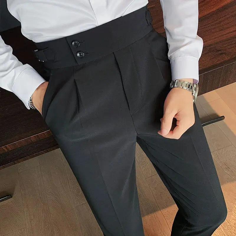 British Style Slim Fit Men's Solid Trousers
