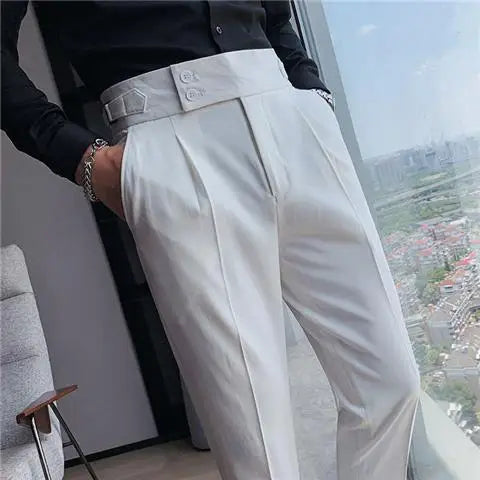 British Style Slim Fit Men's Solid Trousers
