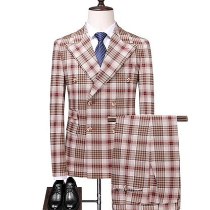Men's Slim & Fit Business Plaid Suit
