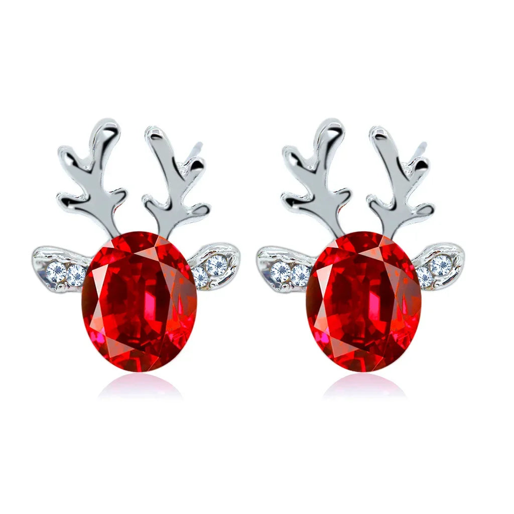 CZ Crystal Stone Deer Stud Antler Earrings