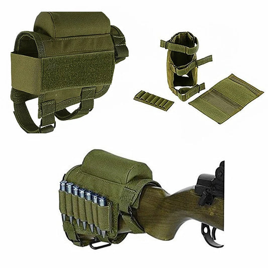 Camo Tactical Rifle Cheek Rest - Adjustable Ammo Holder Pouch