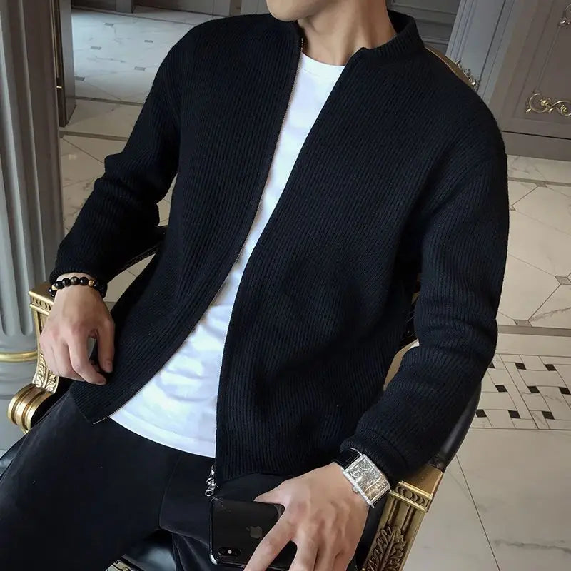 Korean Slim Fit Stand Collar Cardigan
