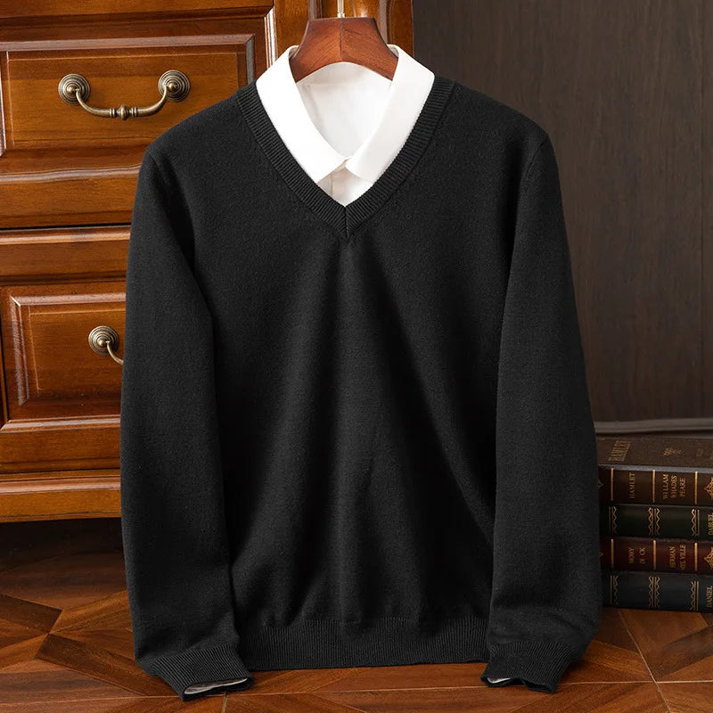Super Cashmere Men's Thick V-Neck Sweater
