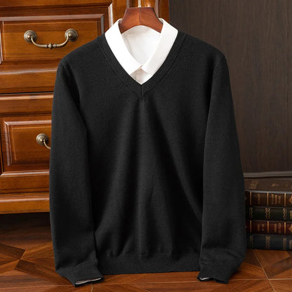 Super Cashmere Men's Thick V-Neck Sweater
