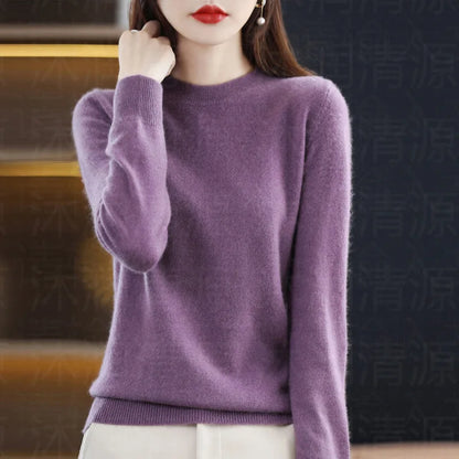 Cashmere Sweater Women's Crew Neck Pullover Women's Short Undercoat 