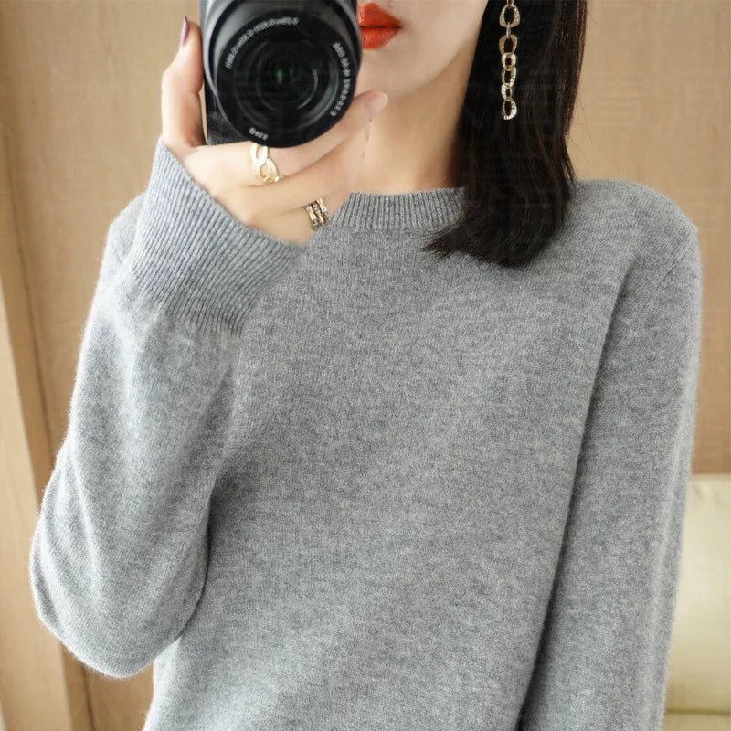 Cashmere Sweater Women's Crew Neck Pullover Women's Short Undercoat