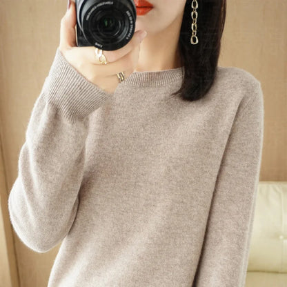 Cashmere Sweater Women's Crew Neck Pullover Women's Short Undercoat