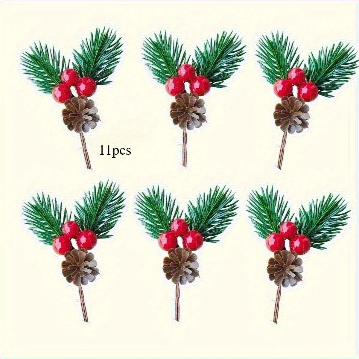 Christmas Pine Cones Red Berries Decor Set