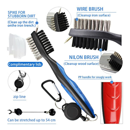 Golf Club Cleaning Brush Retractable Carabiner Tool