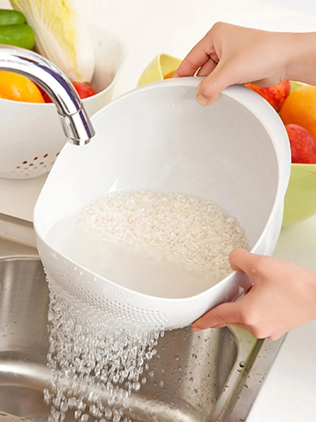 Draining Colander Basket Kitchen Organizer Handle