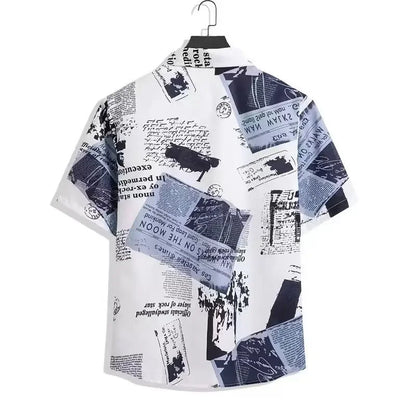 Unisex Collar Print  Cuban  Shirt