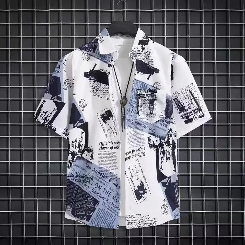 Unisex Collar Print  Cuban  Shirt