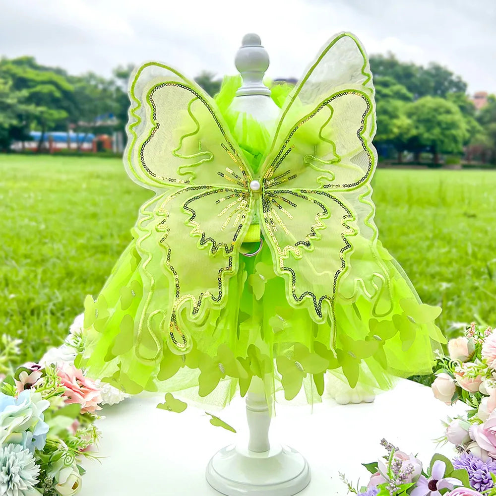 Colorful Butterfly Wedding Dog Princess Dress