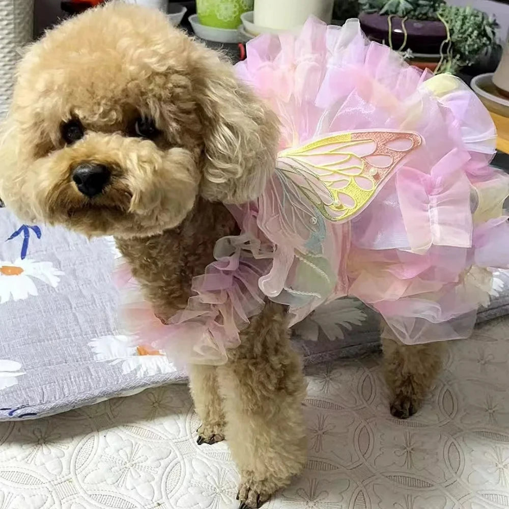 Colorful Butterfly Wedding Dog Princess Dress
