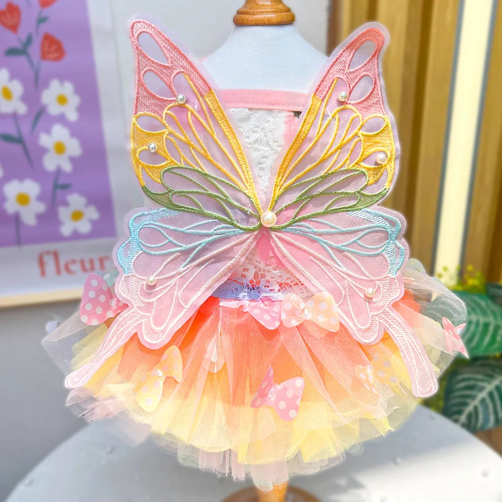 Colorful Butterfly Wedding Dog Princess Dress