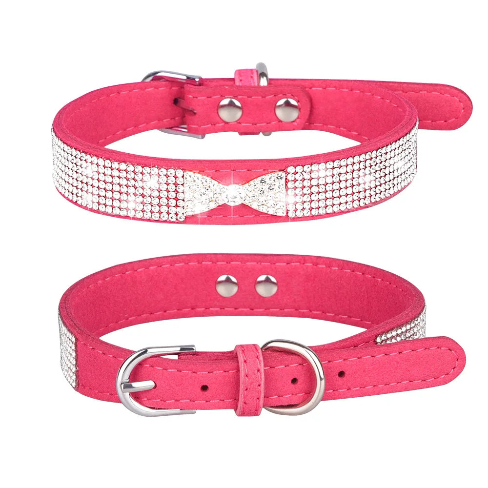 Comfortable Leather Rhinestone Dog Collar