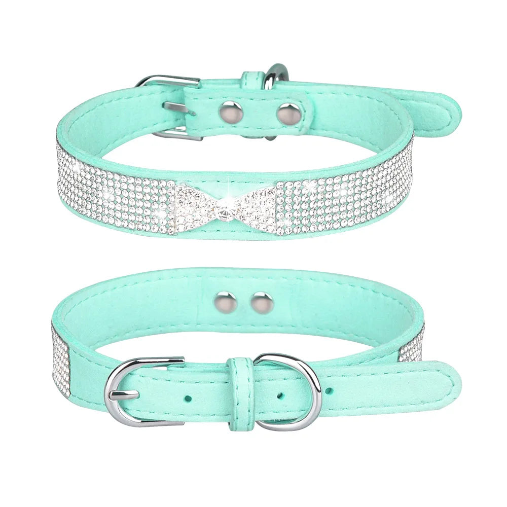 Comfortable Leather Rhinestone Dog Collar