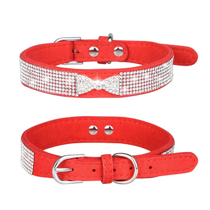 Comfortable Leather Rhinestone Dog Collar